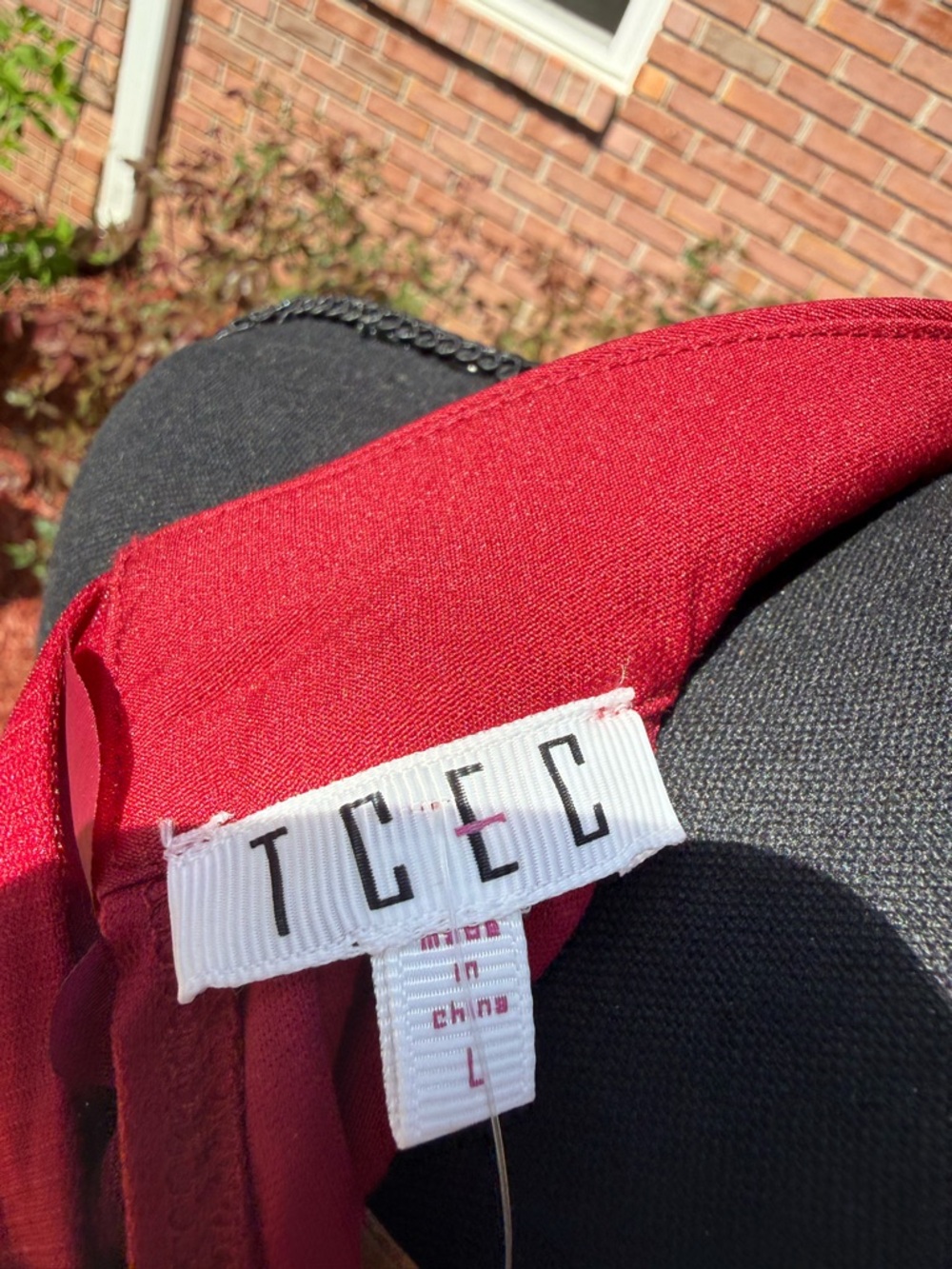TCEC Burgundy Halter Midi Dress with 3D Floral Appliqués - Picture 3 of 4